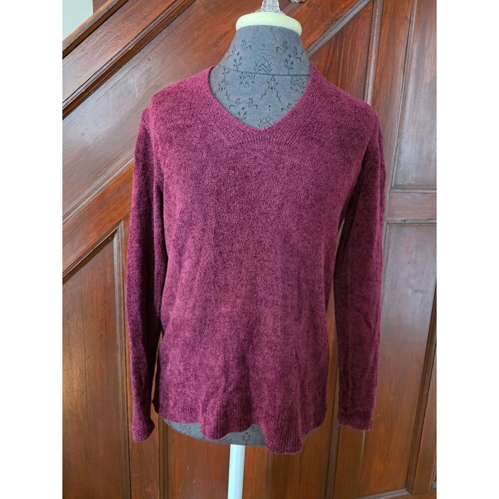J.Jill Womens Wherever Collection V-Neck Sweater XS Burgundy Long-Sleeve Knit